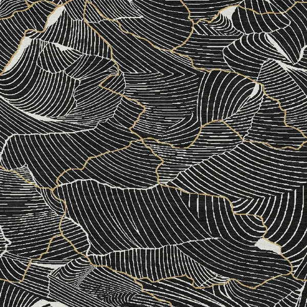 HomeRoots 5' X 8' Black Ivory Gold Abstract Area Rug - Durable, Washable, UV Protected for Modern Spaces 682183