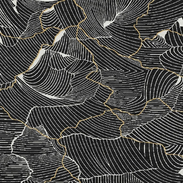 HomeRoots 8' X 10' Elegant Black Ivory Gold Abstract Washable Area Rug with UV Protection & Stain Resistance 682185