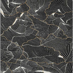 HomeRoots 9' X 12' Stylish Black Ivory Gold Abstract Area Rug - Washable, UV Protected, Stain-Resistant Design 682186