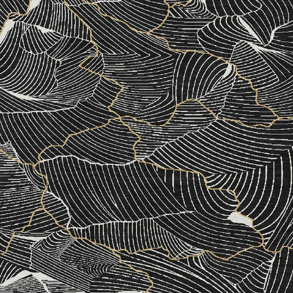 HomeRoots 10' X 14' Modern Black Ivory Gold Abstract Washable Area Rug with UV Protection for High-Traffic Areas 682187