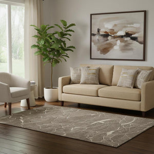 HomeRoots 5' X 8' Washable Area Rug in Brown, Beige & Ivory - UV Protected, Modern Abstract Design for Homes 682189