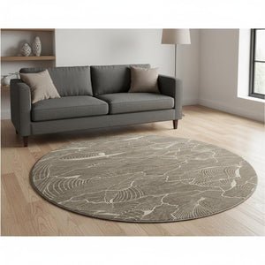 HomeRoots 8' Washable Round Rug in Brown, Beige & Ivory – UV Protected, Stylish & Pet-Friendly for Modern Homes 682190