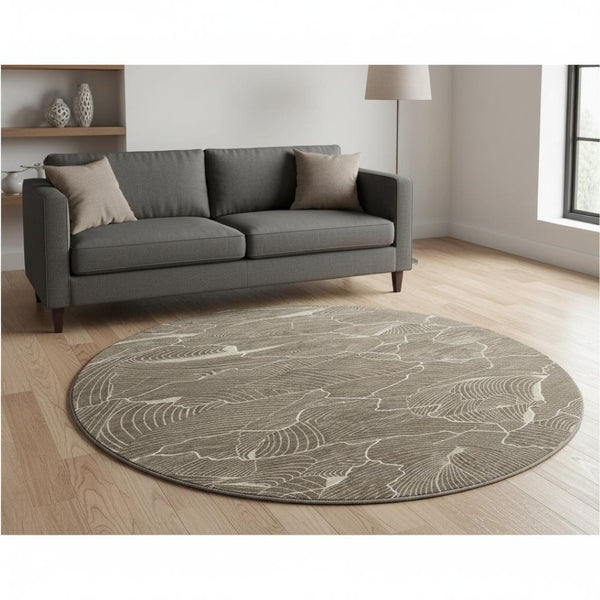 HomeRoots 8' Washable Round Rug in Brown, Beige & Ivory – UV Protected, Stylish & Pet-Friendly for Modern Homes 682190