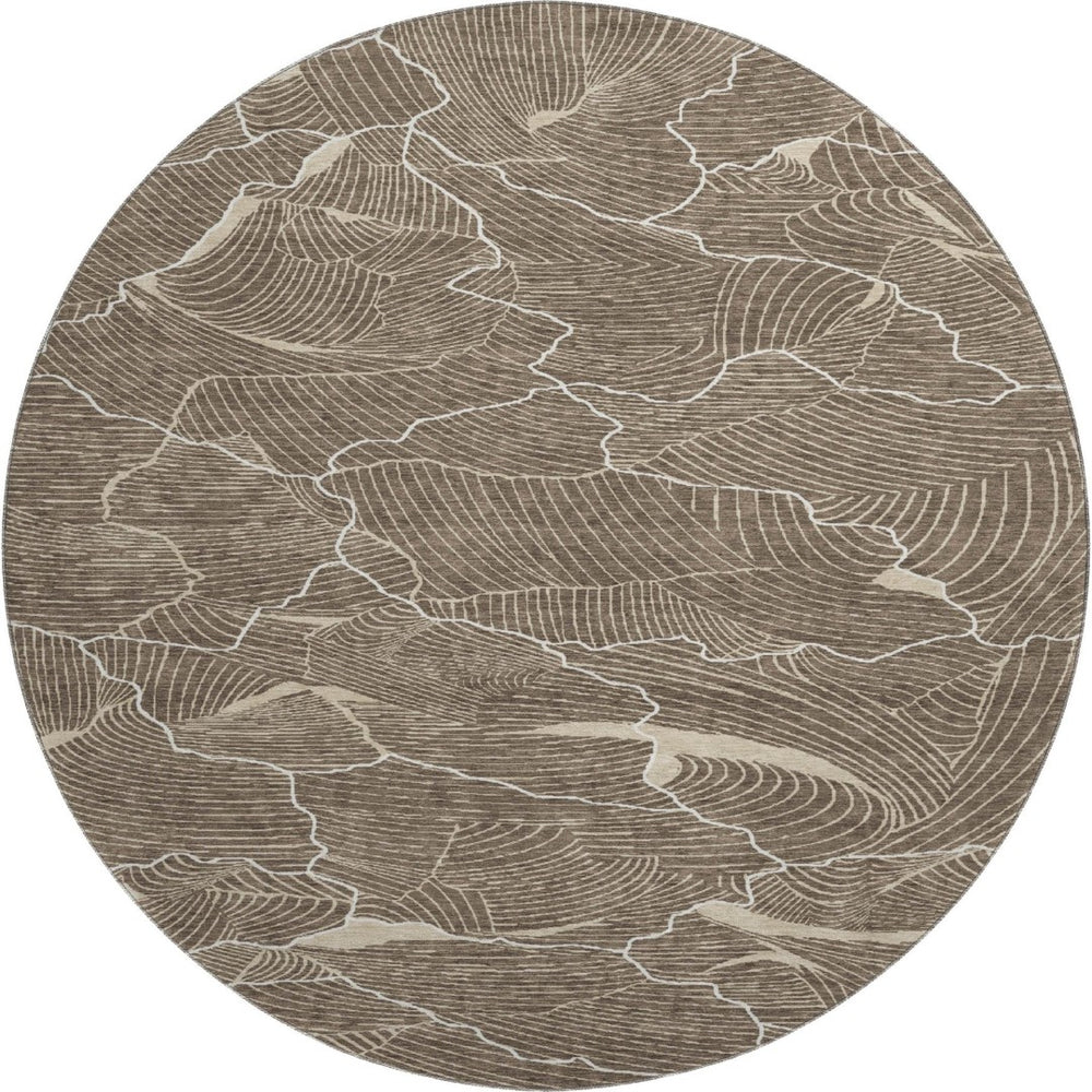 HomeRoots 8' Washable Round Rug in Brown, Beige & Ivory – UV Protected, Stylish & Pet-Friendly for Modern Homes 682190