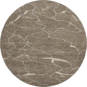 HomeRoots 8' Washable Round Rug in Brown, Beige & Ivory – UV Protected, Stylish & Pet-Friendly for Modern Homes 682190