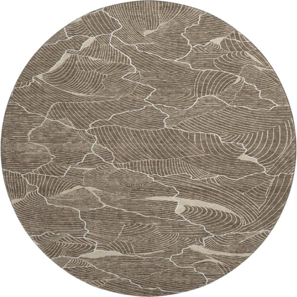 HomeRoots 8' Washable Round Rug in Brown, Beige & Ivory – UV Protected, Stylish & Pet-Friendly for Modern Homes 682190