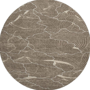 HomeRoots 8' Washable Round Rug in Brown, Beige & Ivory – UV Protected, Stylish & Pet-Friendly for Modern Homes 682190