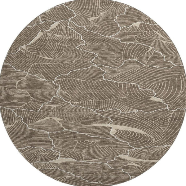 HomeRoots 8' Washable Round Rug in Brown, Beige & Ivory – UV Protected, Stylish & Pet-Friendly for Modern Homes 682190