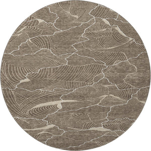 HomeRoots 8' Washable Round Rug in Brown, Beige & Ivory – UV Protected, Stylish & Pet-Friendly for Modern Homes 682190