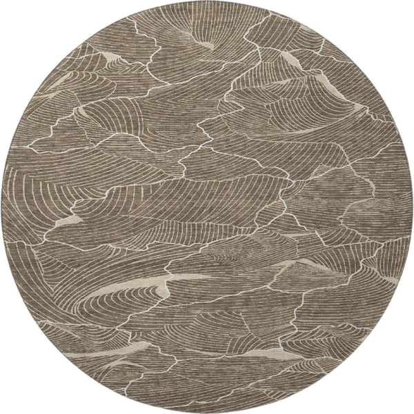 HomeRoots 8' Washable Round Rug in Brown, Beige & Ivory – UV Protected, Stylish & Pet-Friendly for Modern Homes 682190