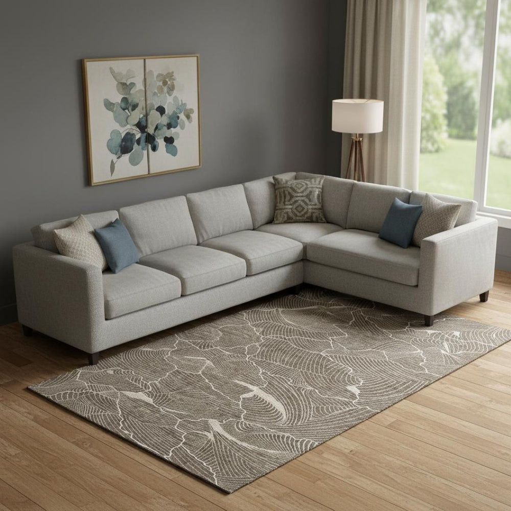 HomeRoots 9' X 12' Abstract Area Rug in Brown, Beige & Ivory - Stain-Resistant, UV Protected, Washable Design 682192