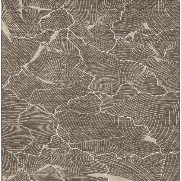 HomeRoots 9' X 12' Abstract Area Rug in Brown, Beige & Ivory - Stain-Resistant, UV Protected, Washable Design 682192