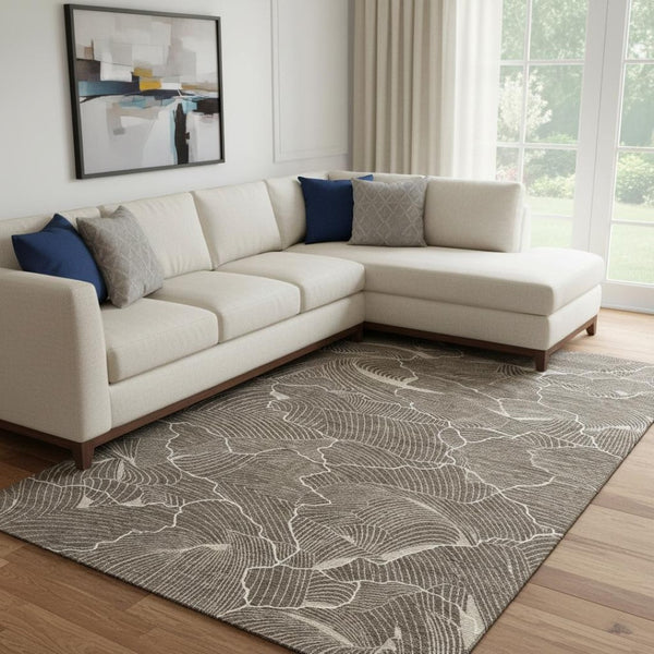 HomeRoots 10' Washable Abstract Area Rug in Brown, Beige & Ivory - UV Protected, Durable & Stylish Design 682193