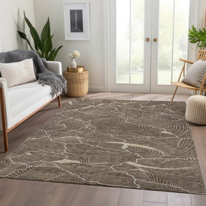 HomeRoots 10' Washable Abstract Area Rug in Brown, Beige & Ivory - UV Protected, Durable & Stylish Design 682193
