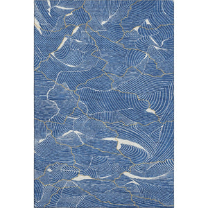 HomeRoots 5' X 8' Abstract Blue Ivory Gold Washable Area Rug with UV Protection for Modern Homes & Families 682195