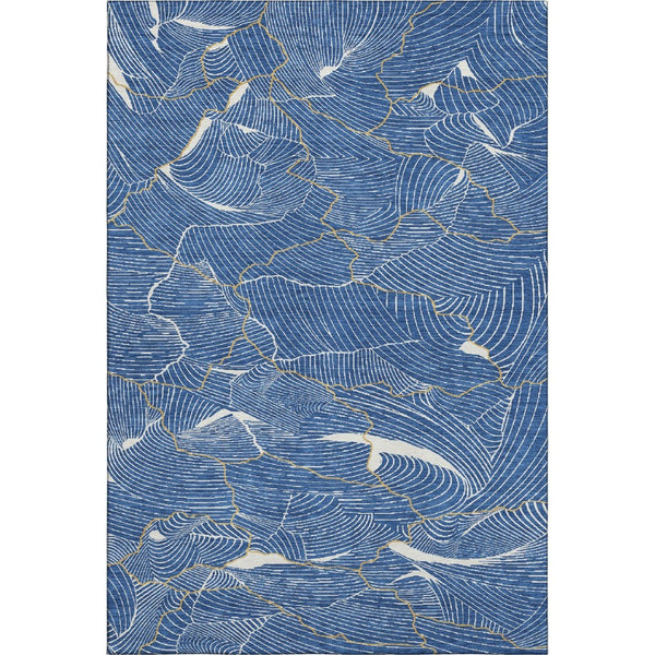 HomeRoots 5' X 8' Abstract Blue Ivory Gold Washable Area Rug with UV Protection for Modern Homes & Families 682195