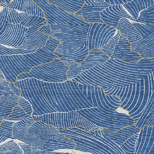 HomeRoots 5' X 8' Abstract Blue Ivory Gold Washable Area Rug with UV Protection for Modern Homes & Families 682195