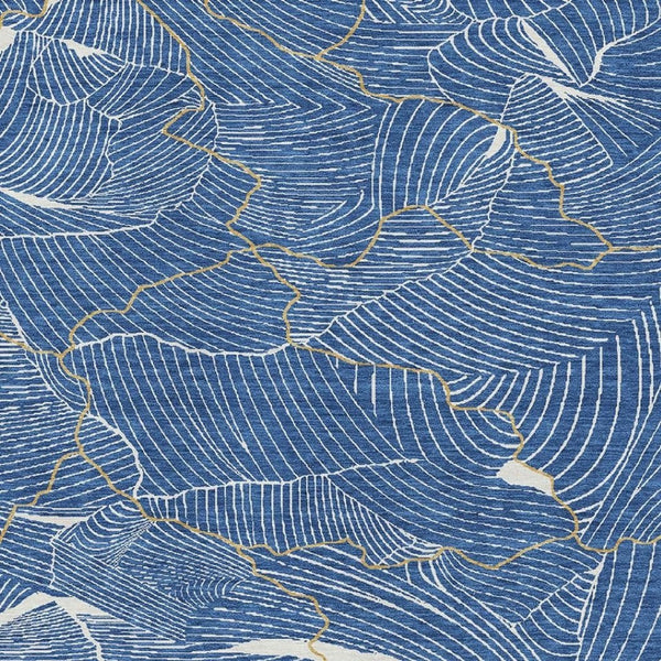 HomeRoots 5' X 8' Abstract Blue Ivory Gold Washable Area Rug with UV Protection for Modern Homes & Families 682195