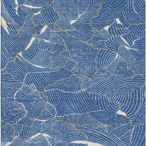 HomeRoots 5' X 8' Abstract Blue Ivory Gold Washable Area Rug with UV Protection for Modern Homes & Families 682195