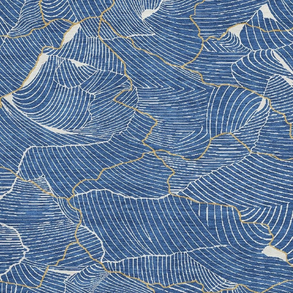 HomeRoots 8' X 10' Washable Area Rug in Blue, Ivory & Gold - UV Protected, Durable for Kids & Pets, Modern Design 682197