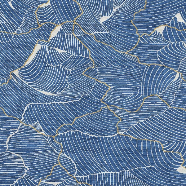 HomeRoots 9' X 12' Abstract Area Rug in Blue, Ivory & Gold - Washable, UV Protected, Perfect for High-Traffic Spaces 682198