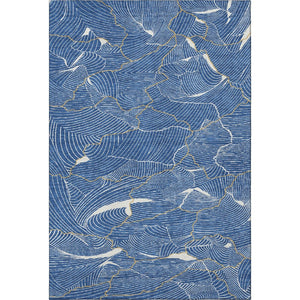HomeRoots 9' X 12' Abstract Area Rug in Blue, Ivory & Gold - Washable, UV Protected, Perfect for High-Traffic Spaces 682198
