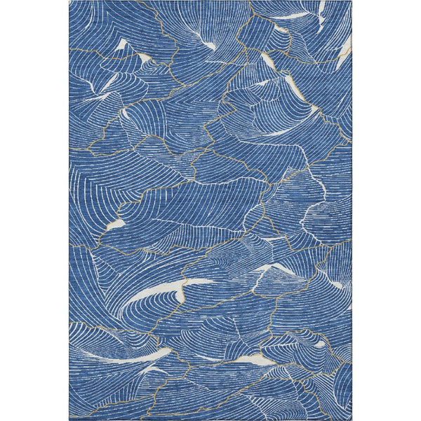 HomeRoots 9' X 12' Abstract Area Rug in Blue, Ivory & Gold - Washable, UV Protected, Perfect for High-Traffic Spaces 682198