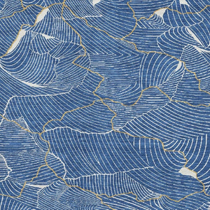 HomeRoots 10' Stylish Blue, Ivory & Gold Abstract Washable Area Rug with UV Protection for High-Traffic Spaces 682199