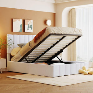 English Elm Full Size Linen Upholstered Platform Bed with Hydraulic Lift Storage and Foam Headboard N708P201551K