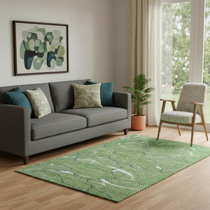 HomeRoots 5' X 8' Washable Area Rug in Green, Ivory & Navy – Modern Abstract Design with UV Protection & Durability 682201