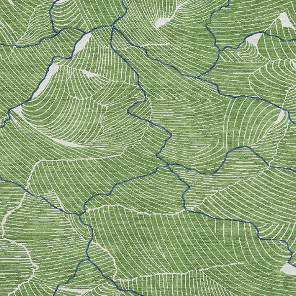 HomeRoots 5' X 8' Washable Area Rug in Green, Ivory & Navy – Modern Abstract Design with UV Protection & Durability 682201