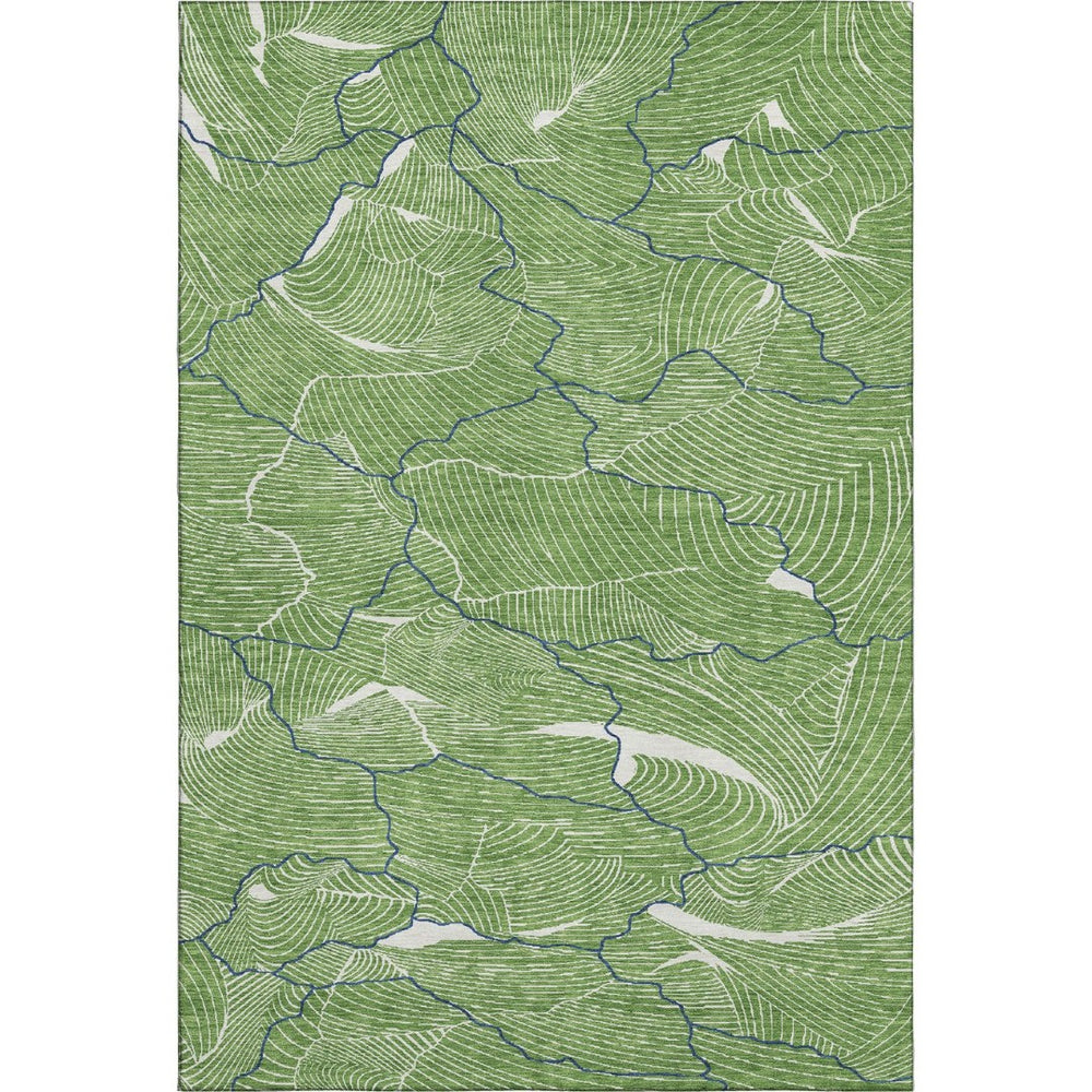 HomeRoots 8' X 10' Modern Abstract Washable Area Rug in Green, Ivory & Navy - Stain Resistant & UV Protected 682203