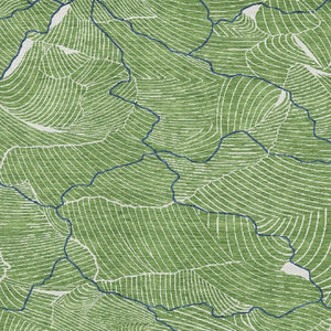HomeRoots 8' X 10' Modern Abstract Washable Area Rug in Green, Ivory & Navy - Stain Resistant & UV Protected 682203