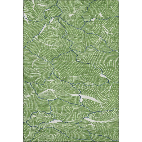 HomeRoots 9' X 12' Modern Abstract Area Rug in Green, Ivory & Navy - Washable, UV-Protected, Durable Design 682204