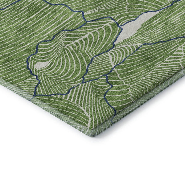 HomeRoots 9' X 12' Modern Abstract Area Rug in Green, Ivory & Navy - Washable, UV-Protected, Durable Design 682204