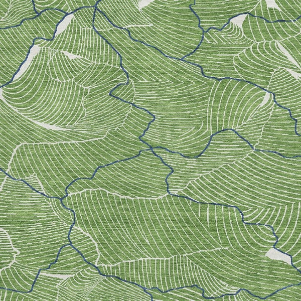 HomeRoots 9' X 12' Modern Abstract Area Rug in Green, Ivory & Navy - Washable, UV-Protected, Durable Design 682204