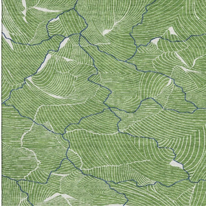 HomeRoots 9' X 12' Modern Abstract Area Rug in Green, Ivory & Navy - Washable, UV-Protected, Durable Design 682204