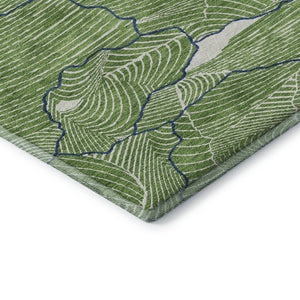 HomeRoots 10' X 14' Abstract Area Rug in Green, Ivory & Navy - Washable, UV Protected, Perfect for High-Traffic Spaces 682205