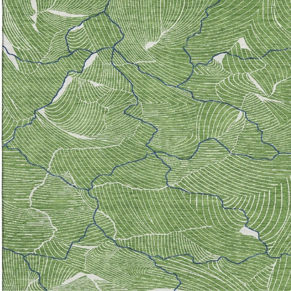 HomeRoots 10' X 14' Abstract Area Rug in Green, Ivory & Navy - Washable, UV Protected, Perfect for High-Traffic Spaces 682205