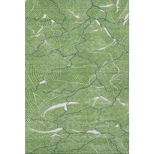 HomeRoots 10' X 14' Abstract Area Rug in Green, Ivory & Navy - Washable, UV Protected, Perfect for High-Traffic Spaces 682205