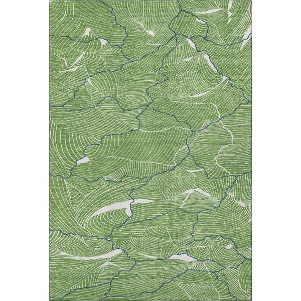 HomeRoots 10' X 14' Abstract Area Rug in Green, Ivory & Navy - Washable, UV Protected, Perfect for High-Traffic Spaces 682205