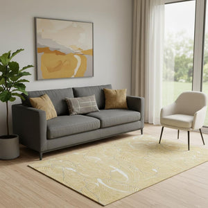 HomeRoots 5' X 8' Washable Gold Ivory & Gray Abstract Area Rug - Durable, UV-Protected, Stain-Resistant Design 682207