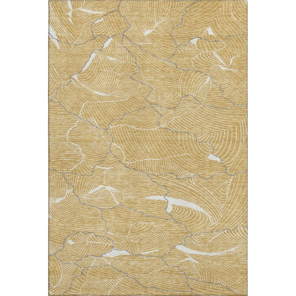 HomeRoots 5' X 8' Washable Gold Ivory & Gray Abstract Area Rug - Durable, UV-Protected, Stain-Resistant Design 682207