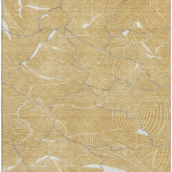 HomeRoots 5' X 8' Washable Gold Ivory & Gray Abstract Area Rug - Durable, UV-Protected, Stain-Resistant Design 682207