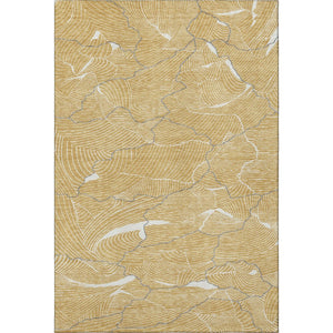 HomeRoots 5' X 8' Washable Gold Ivory & Gray Abstract Area Rug - Durable, UV-Protected, Stain-Resistant Design 682207