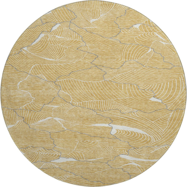 HomeRoots 8' Gold Ivory and Gray Abstract Round Washable Rug - Durable, UV-Protected, Perfect for Busy Homes! 682208