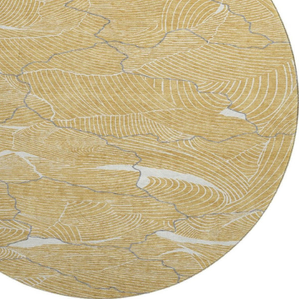 HomeRoots 8' Gold Ivory and Gray Abstract Round Washable Rug - Durable, UV-Protected, Perfect for Busy Homes! 682208