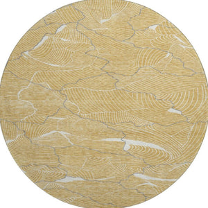 HomeRoots 8' Gold Ivory and Gray Abstract Round Washable Rug - Durable, UV-Protected, Perfect for Busy Homes! 682208