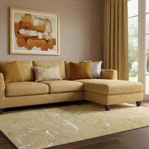 HomeRoots 8' X 10' Gold Ivory and Gray Abstract Washable Area Rug - Stylish, Durable, Easy-Care Home Essential! 682209
