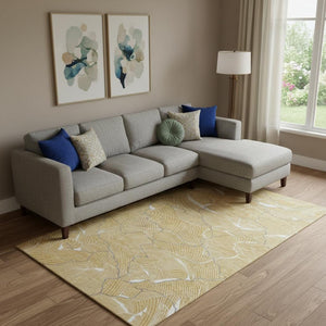 HomeRoots 9' X 12' Gold Ivory and Gray Abstract Washable Area Rug - UV Protected, Stain Resistant, Soft Touch 682210